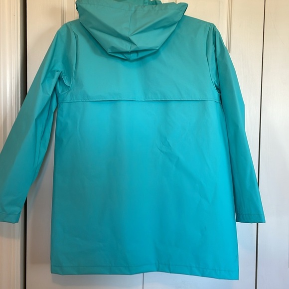 Women’s LL Bean Sz M Aqua hooded raincoat 2 front/1 interior pockets ventilation - Picture 8 of 12